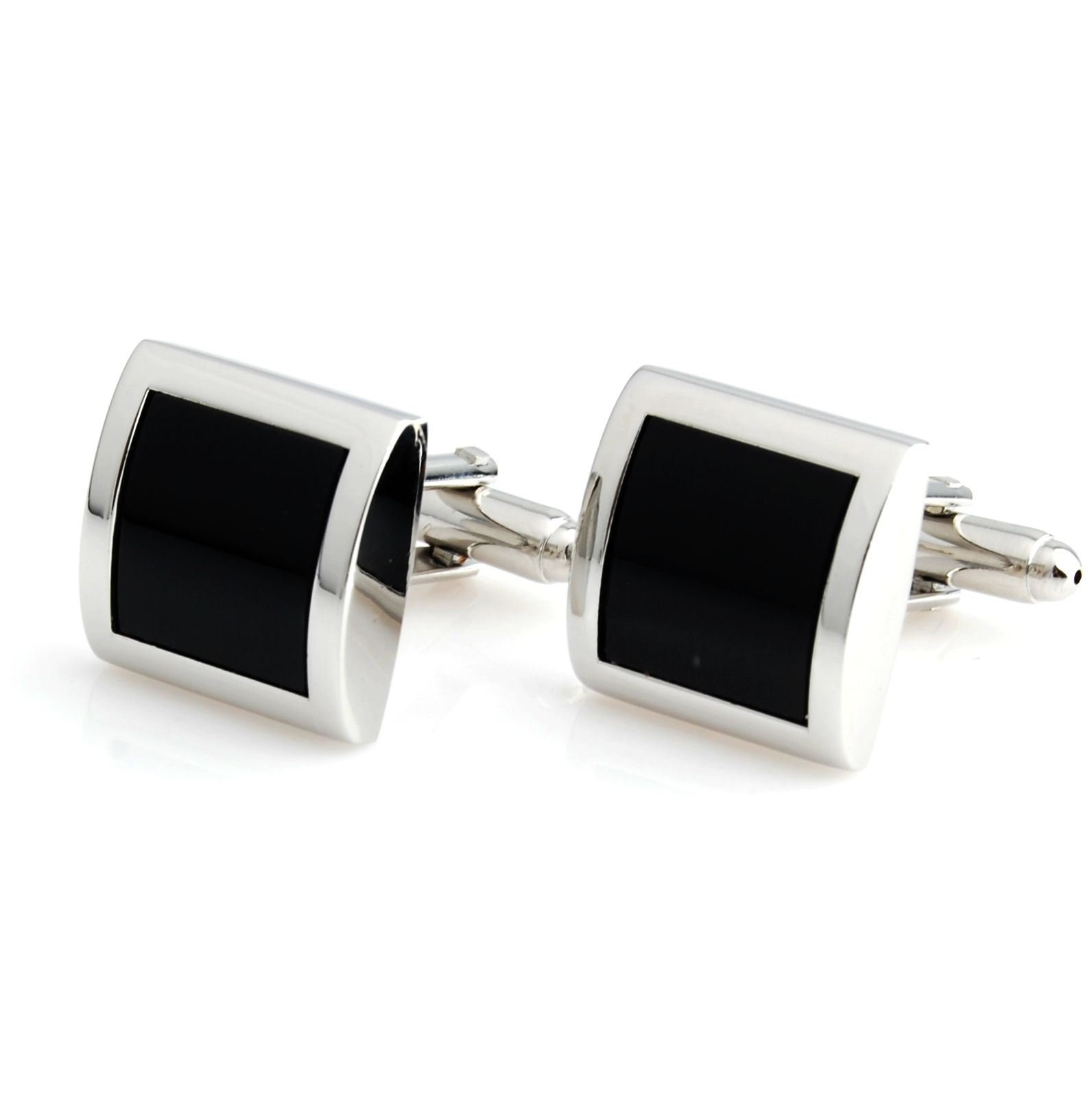 Mens Ladies Silver Tone Cufflinks With Encrusted Black Stone Wedding Formal Business