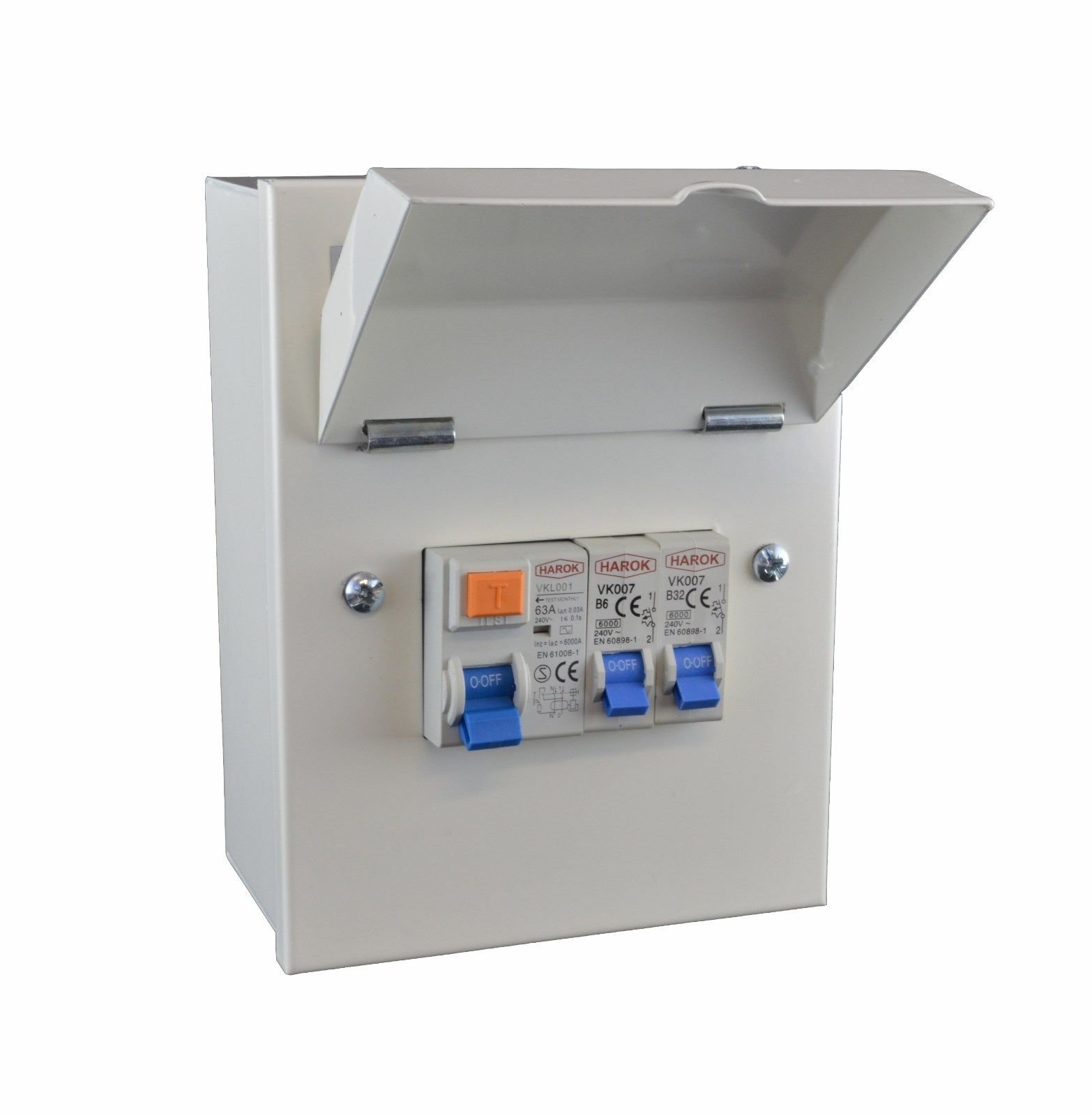 Harok by UEP VUEP902 Metal Garage Consumer Unit Fitted with 63a RCD and 2 MCBs (6a+32a)