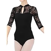 Dance Elite - Penny - Floral Lace Dance Leotard For Women. Half Sleeve Leotards for Women Ballet and Dance