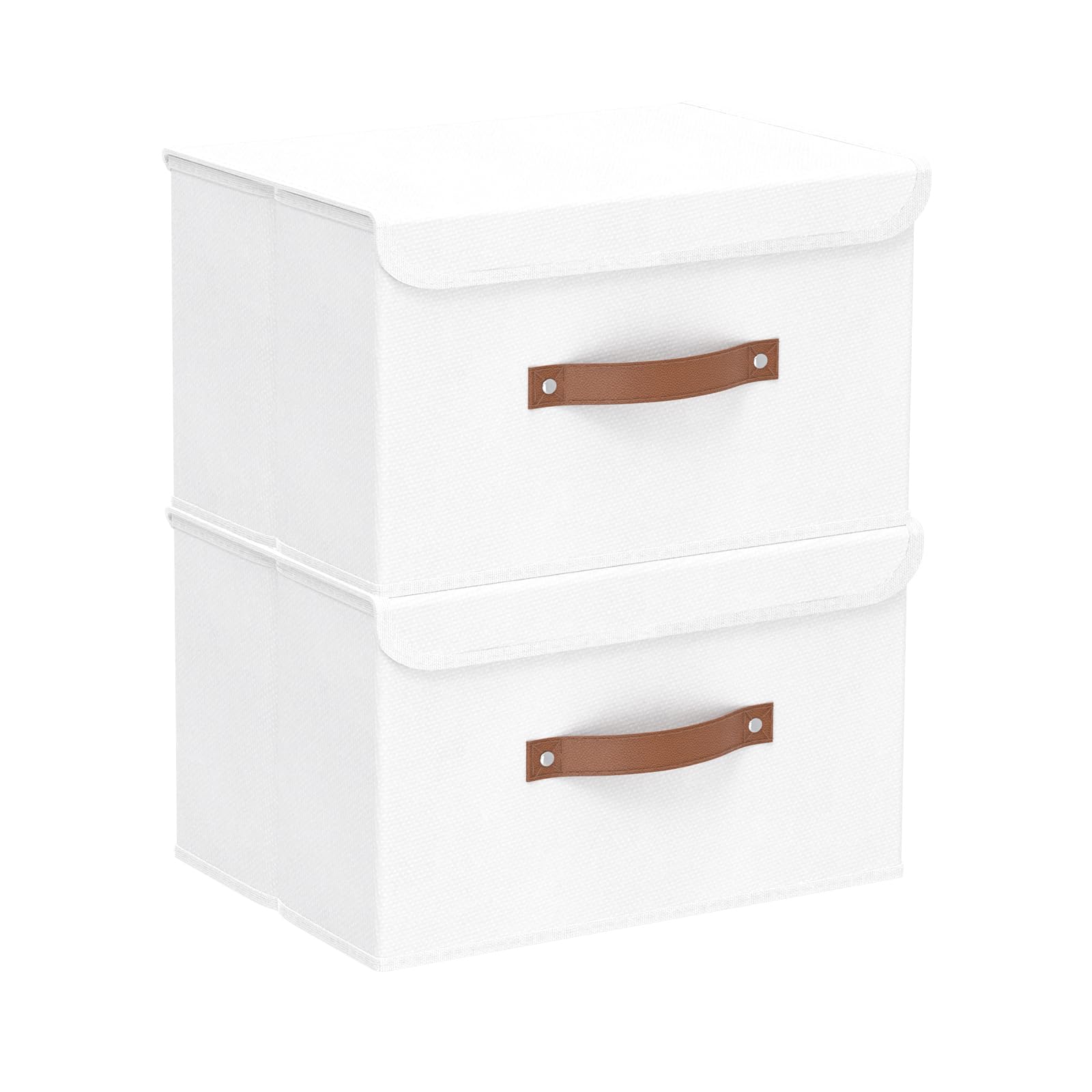 Yawinhe Storage Boxes with Lids 2 Pack, Collapsible Bin with Handle, for Organizing Clothes, 33x23x20cm, White, SNK018WLS-2 — image 1