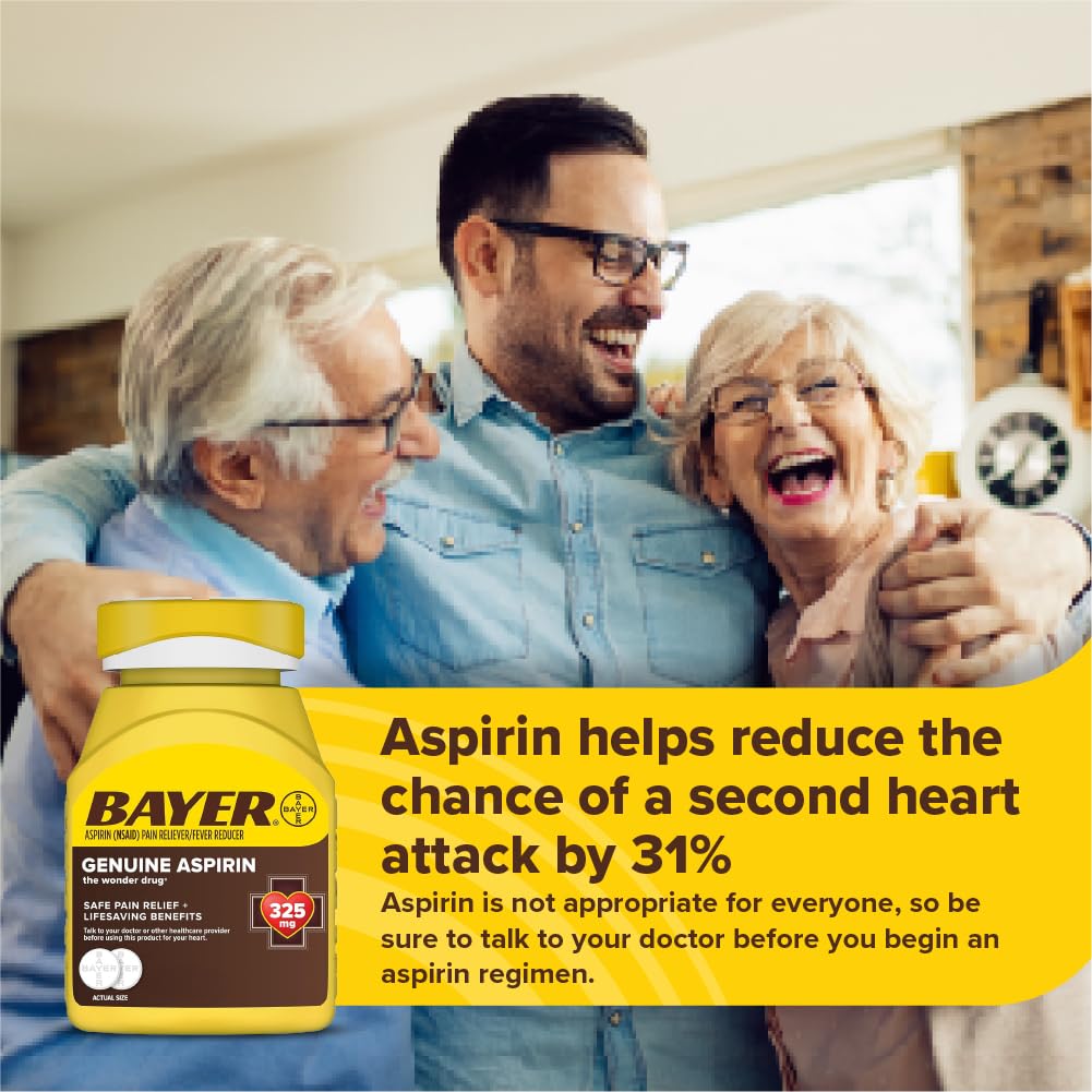 Bayer Genuine Aspirin 325 mg, Pain Reliever and Fever Reducer, Head, Muscle, Minor Arthritis, Back, Tooth, and Menstrual Pain, 300 Coated Tablets