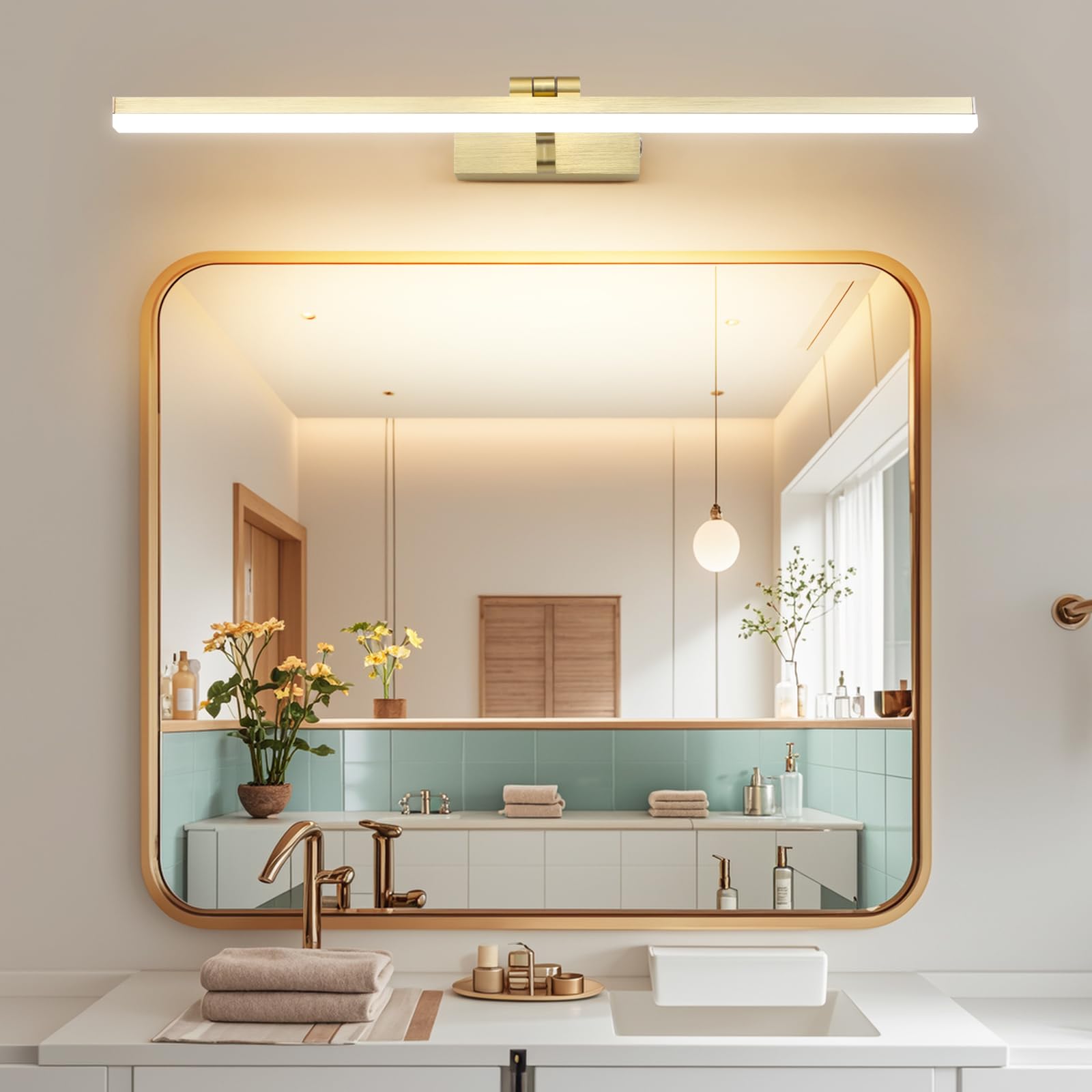 MantoLite Dimmable LED Bathroom Vanity Light Fixture, 15W 61CM Cabinet Picture Wall Lights,Ajustable Gold Indoor Lighting Wall Sconce Hotel Bedside 3000K/4500K/6000K Reading Lamp Display Lamps