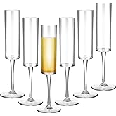 Lauwell Set of 6 Plastic Acrylic Crystal Champagne Glasses Flutes Hand Blown Champagne Goblets Classic Wine Stemware for Wedding Party Anniversary Christmas Toasting, 6 oz