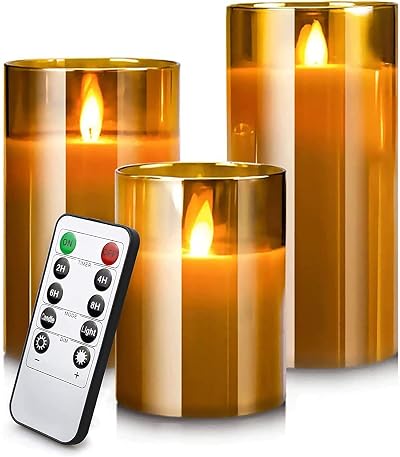 Yinuo Candle Flameless LED Candles with Remote Timer 3-Piece Set 7.5cm-15cm