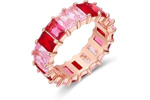 AFFY Eternity Rainbow Ring 18K Gold Plated Emerald-Cut Multi Color AAA Created-Gemstone Rainbow Ring, Stackable Ring, Wedding Band for Women, Gift For Her