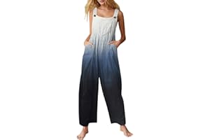 NAMTYQX Women Linen Overalls 2025 Summer Casual Floral Pants Loose Fit Rompers Boho Cute Print Wide Leg Jumpsuit with Pockets