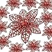 BANBERRY DESIGNS Red Poinsettia Clip-On Ornaments - Christmas Holiday Decorations - Pack of 12 Glitter Poinsettia Flowers with Metal Clips - Each Flower is 5