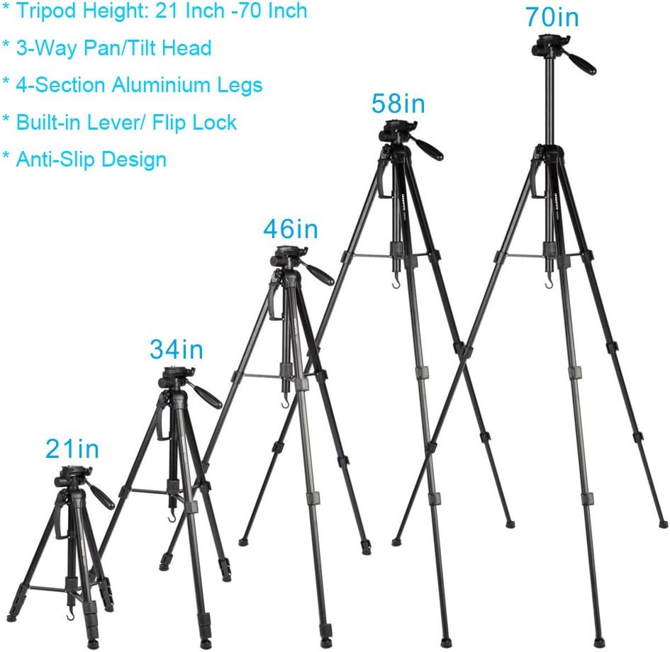 Regetek Camera Tripod Travel Monopod (70" Aluminum Professional Video Camera Mount Leg) Adjustable Stand with Flexible Head for Canon Nikon Dv DSLR Camcorder Gopro Cam& Carry Bag & Cellphone Mount