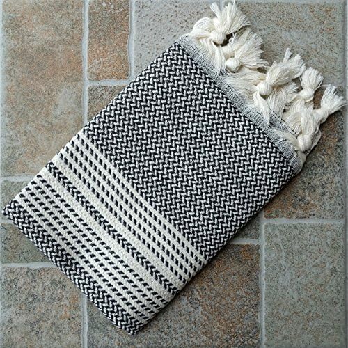 Dandelion - Herringbone Pattern - Set of 2 100% Naturally-Dyed Cotton Turkish Hand Towels Peshkir - 35x19 Inches - Gray