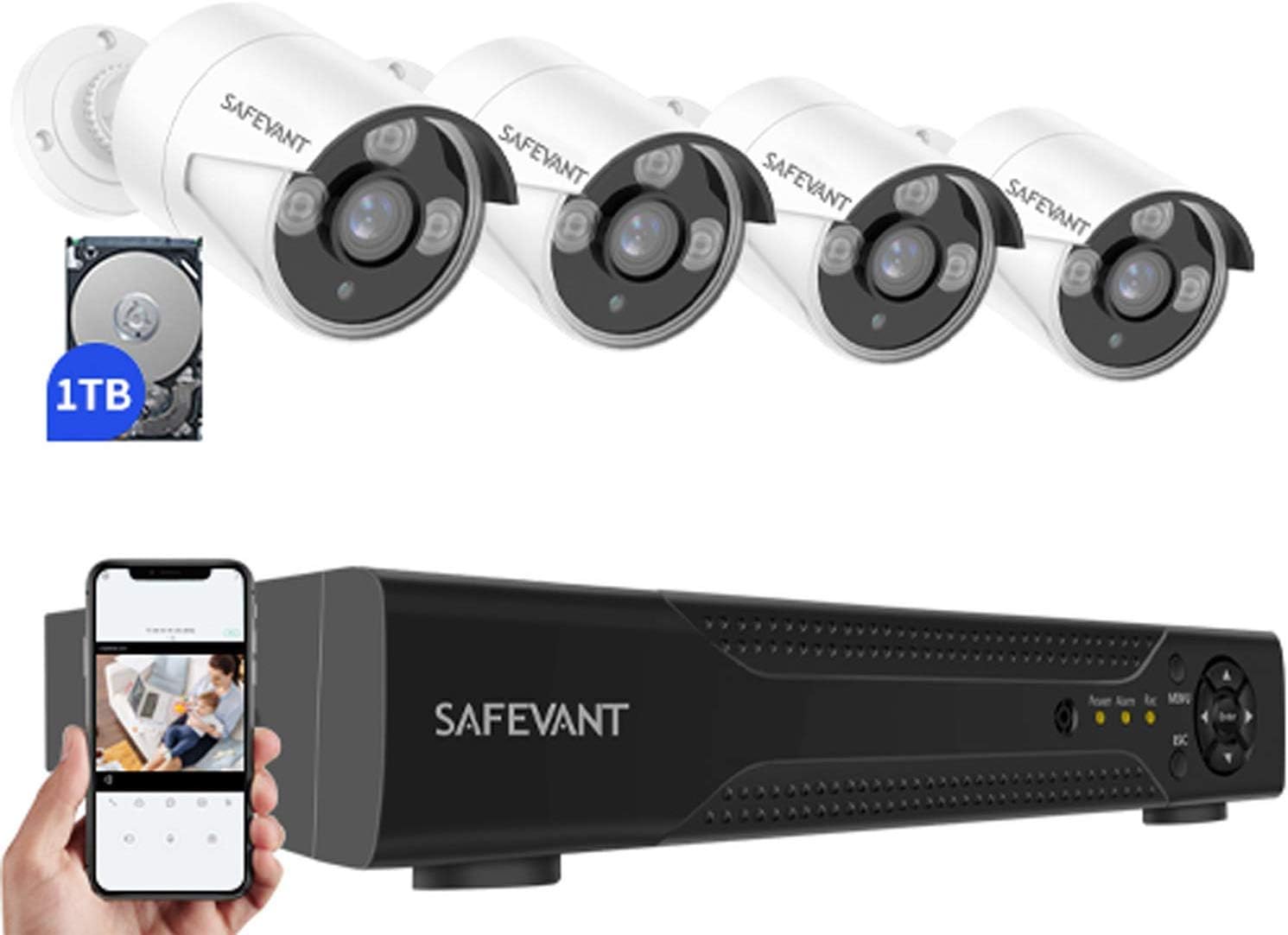 [5MP 1TB] Security Camera System,SAFEVANT Super HD DVR Systems 4pcs 2.5×1080P Indoor Outdoor Home Surveillance Cameras with Night Vision Motion Detection