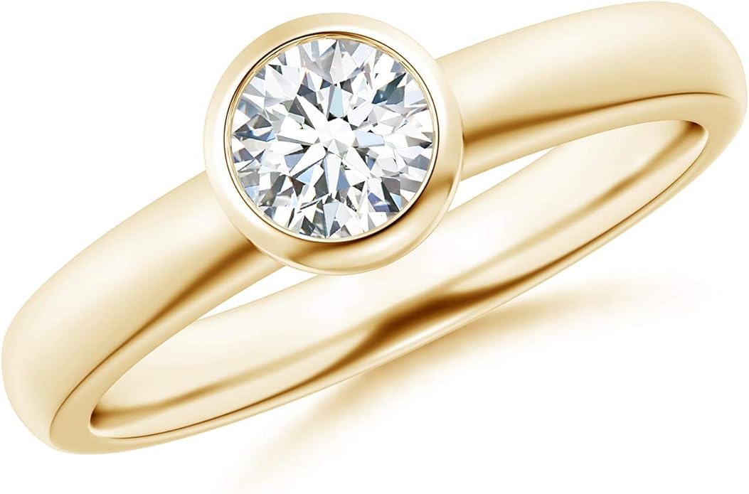 BezelSet Solitaire Round Diamond Stackable Ring in 14K Yellow Gold (5