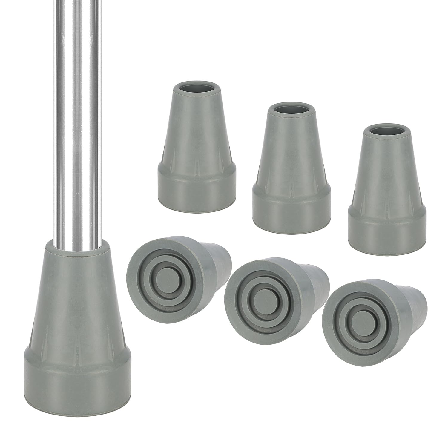 YF Rubber Ferrules (6-Pack), Heavy Duty Thickened Rubber Replacement Cane Tips for 22 mm Walking Cane, Non-Slip Extreme Grip Feet Cap for Walking Sticks, Cane, and Crutches, Grey