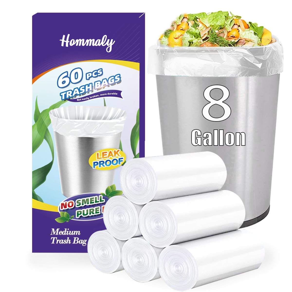Photo 1 of 8 Gallon 60pcs Medium Clear Trash Bags Strong Clear Garbage Bags, Bathroom Trash Can Bin Liners, Plastic Bags for Office Home Kitchen, Waste Basket Liner, Fit 30 Liter, 7,8 Gal(8G60-Clear)