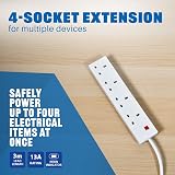 MERCURY 3m 4 Gang Extension Lead Multi Plug Power Strip Fused 13A Wall Mount UK view 5