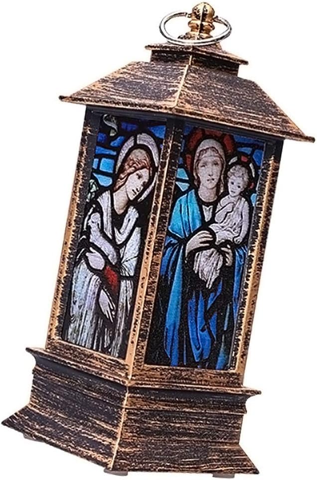 Snow Globes - BESTOYARD Xmas Glitter Lantern Christmas Snow Globe Lantern Jesus Nativity Scene Lighted Lantern Lamp for Christmas Home Decorations Bronze Battery Operated Snow Globe