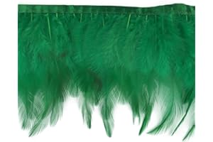 Shekyeon 2yards Rooster Hackle Feather Trim Fringe for DIY Clothing Craft Dress Decoration(Dark Green)