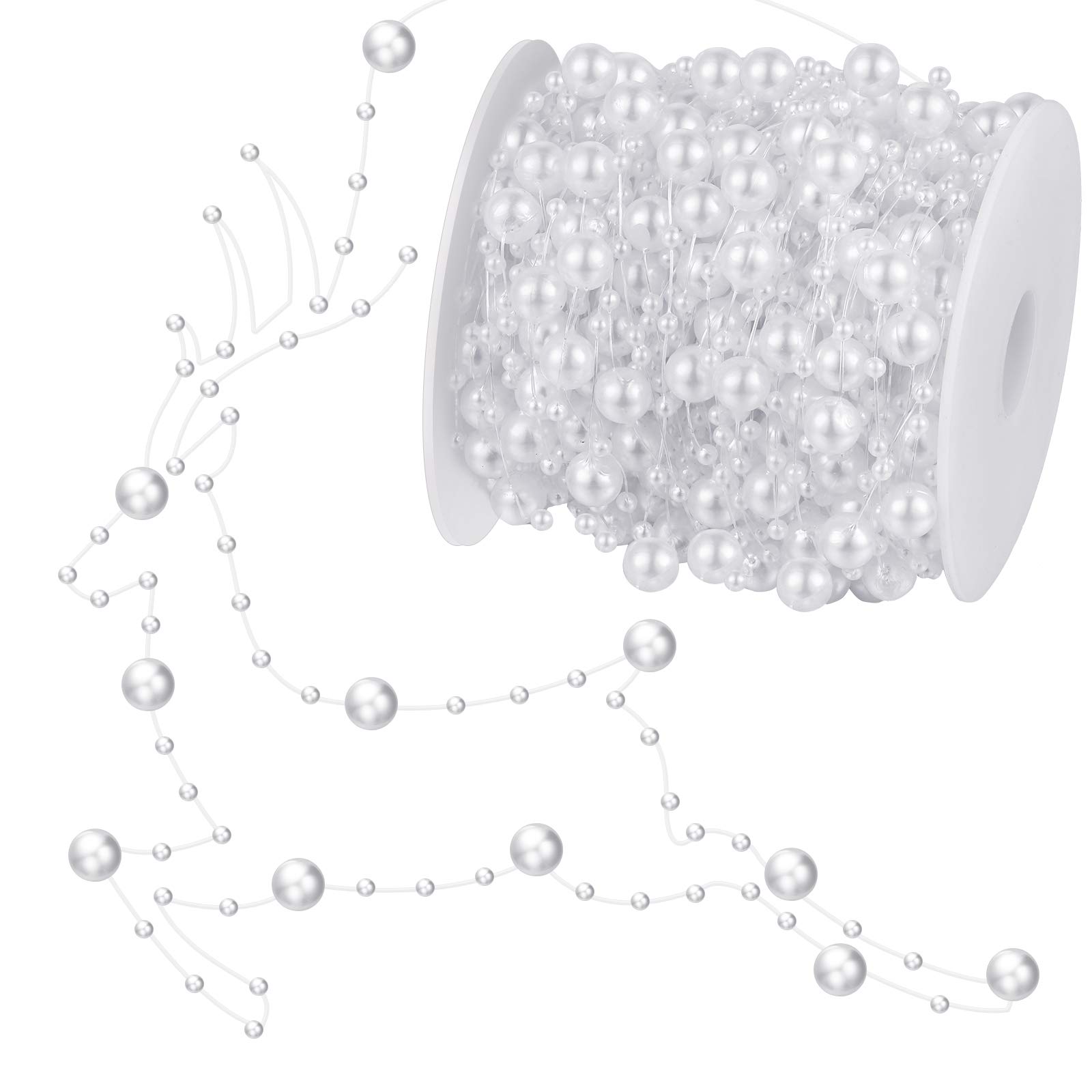 WILLBOND 99 Feet Christmas Tree Beads Artificial Pearls Beads Garland Chain Plastic Bead Roll for DIY Christmas Wedding Decoration (White)