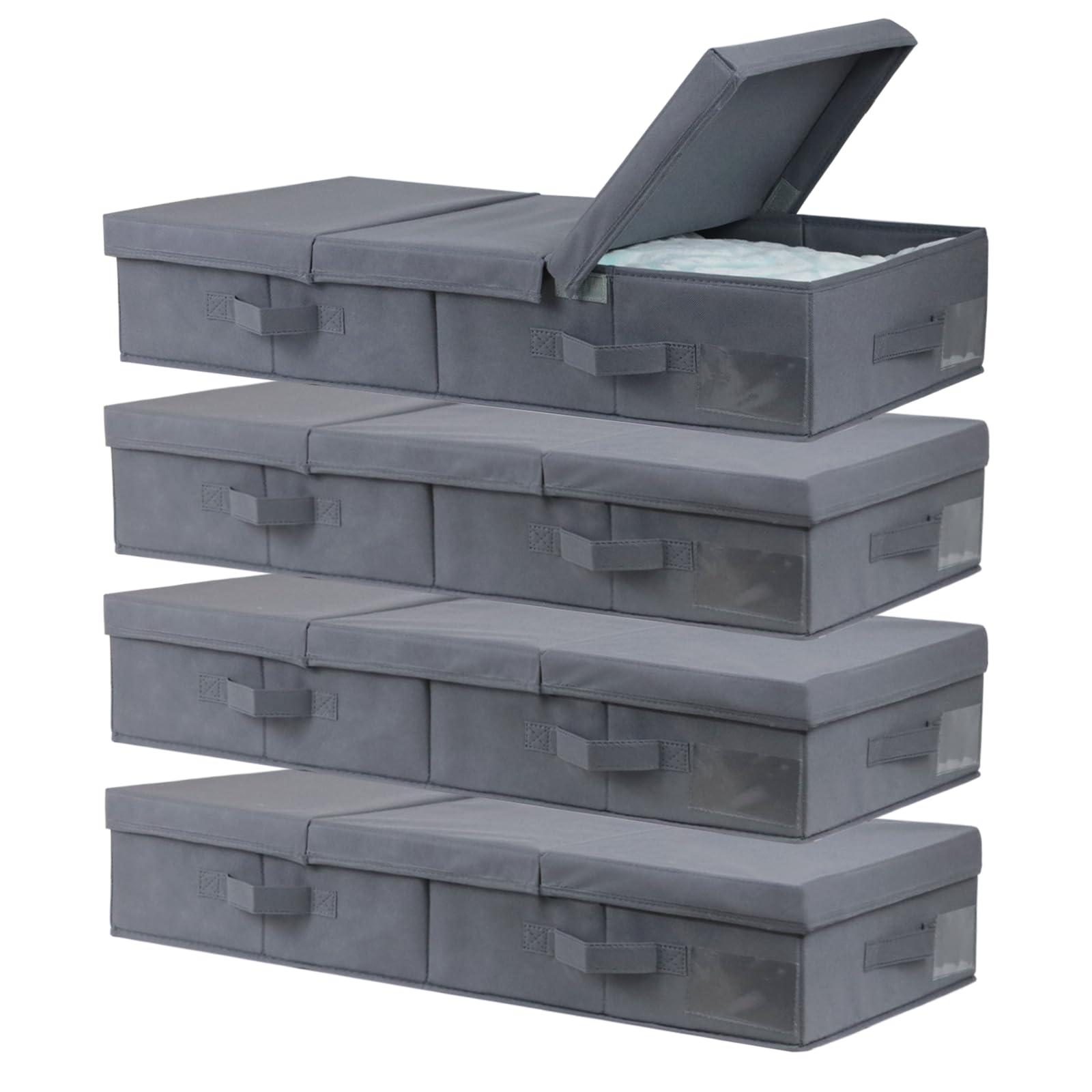 Photo 1 of 4 Pack Large Under Bed Storage with Lid, Sturdy & Foldable Underbed Storage Bins, Under the Bed Storage Containers Drawers Bedroom Organizer for Clothes,Shoes,Blankets,Toys,Sweaters,Sheets (4PC, Gray)