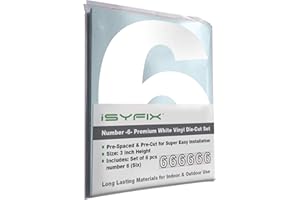 iSYFIX White Vinyl Number 6 (Six) Stickers - 6 Pack 3 inch Self Adhesive - Premium Decal Die Cut & Pre-Spaced for Mailbox, Signs, Door, Cars, Trucks, Home, Business, Address Number, Indoor & Outdoor