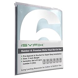 iSYFIX White Vinyl Number 6 (Six) Stickers - 6 Pack