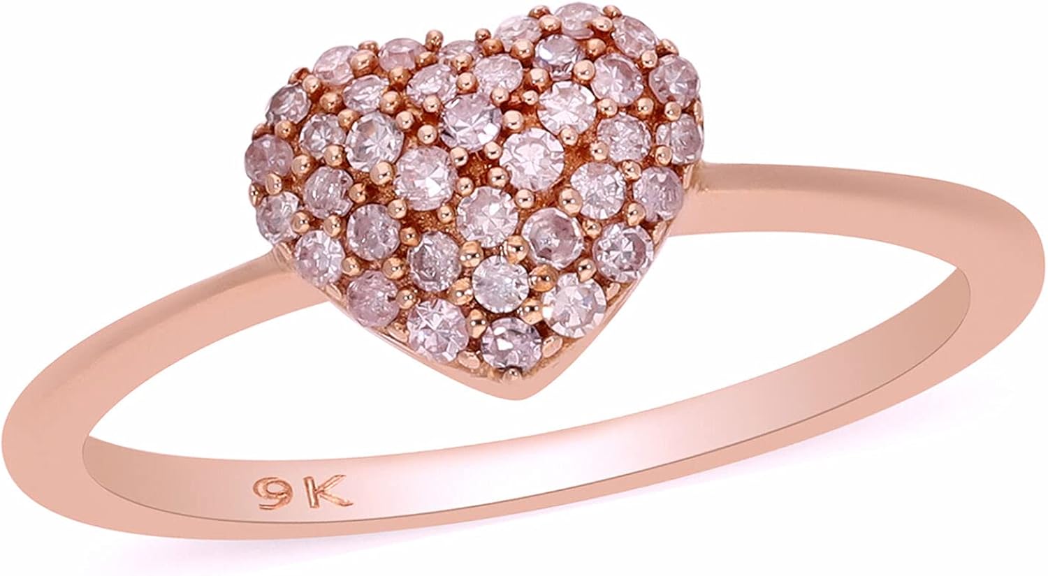TJC Natural Pink Diamond Heart Ring for Womens in 9ct Rose Gold