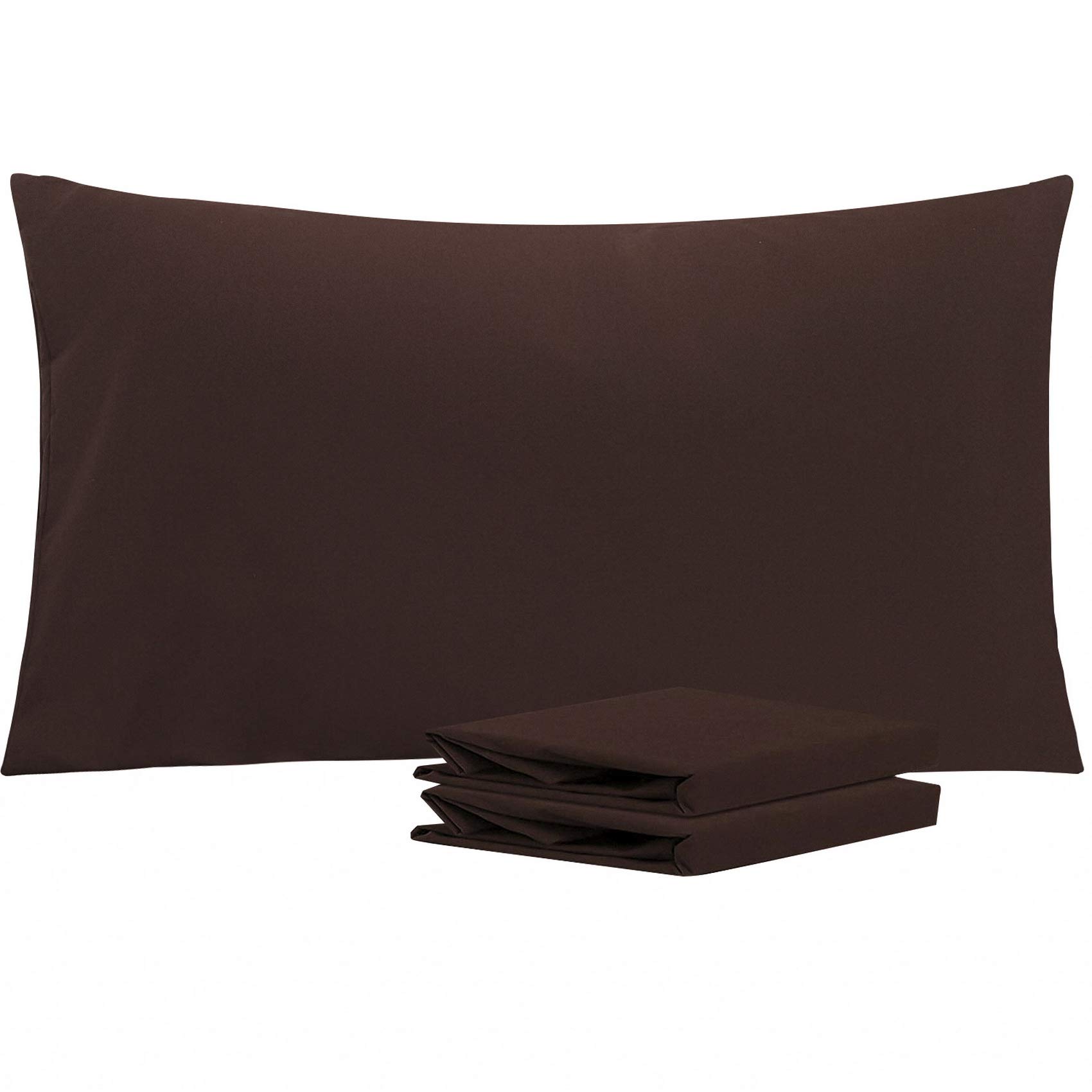 NTBAY 2 Pack 100% Brushed Microfiber Plain Pillowcases, 1800 Super Soft and Cozy, Wrinkle, Fade, Stain Resistant with Envelope Closure Bed Pillow Cases, 50x90 cm, Dark Brown โ image 1