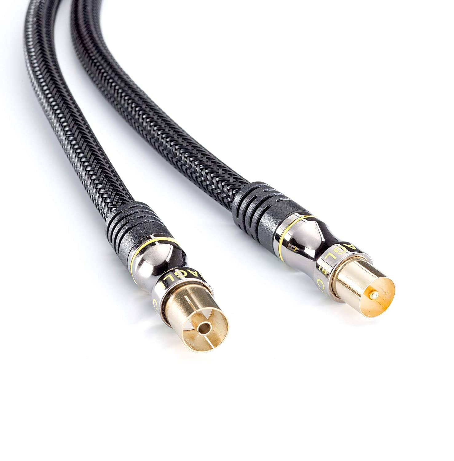 inakustik 10038032 – Deluxe coaxial antenna cable (m -> w) | Specially developed for high-resolution HDTV TV formats | 3.2 m in black | 100 dB - triple shielding | with braided shielding