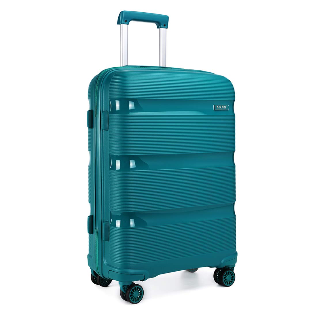 Kono 24" Medium Luggage Hard Shell Travel Trolley 4 Spinner Wheels Lightweight Polypropylene Carry On Suitcase with TSA Lock 66L (Turquoise,65cm)