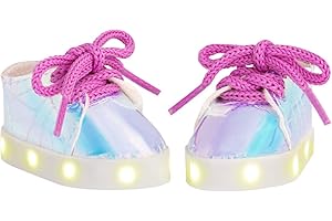 Glitter Girls – Cosmic Glow Light-up Shoes for 14-inch Dolls – Toys, Clothes, and Accessories for Ages 3 and Up (Glossy Fashion Sneakers with LED Lights), Brown/A