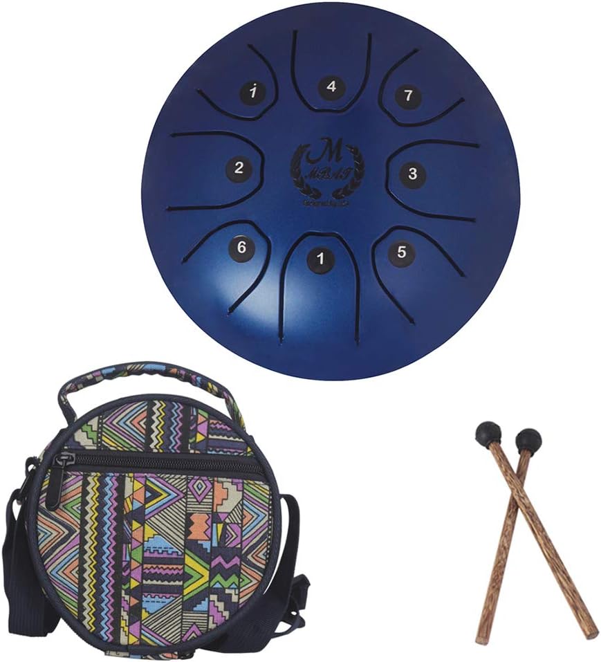 Steel Tongue Drum,Tank Drum Standard C Key 8 Notes 5.5 Inch Handpan Drum Percussion Instrument with Drum Mallets Carry Bag (blue)