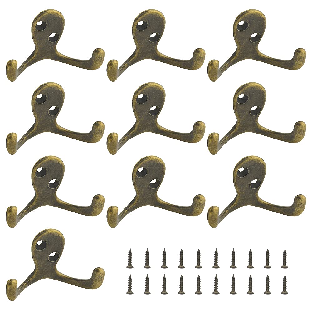 WMYCONGCONG 10Pcs Coat Hooks, Heavy Duty Double Prong Coat Hooks Wall Mounted with Screws, No Rust Black Metal Wall Hooks for Hanging Towel, Coat, Bag, Hat, Cup, Key