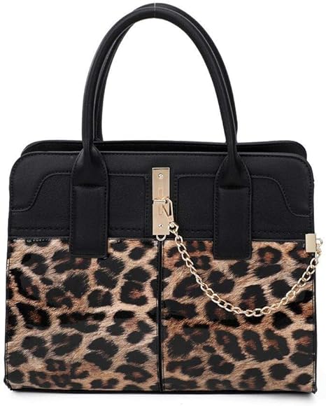 black handbag with leopard print