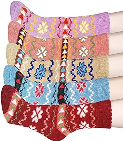 HAND SPINNER 5 Pairs Womens Winter Knitting Thicken Warm Cotton Socks Elastic Compression Sock, Outdoor Walking Hiking Camping Trekking