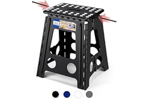 ACKO Folding Step Stool Foldable 16 Inch Stool 400 lbs Capacity,Plastic Stools for Adults and Kids,Collapsible Stool for Kitchen, Stepping Stool with Handle,Black,1 PC