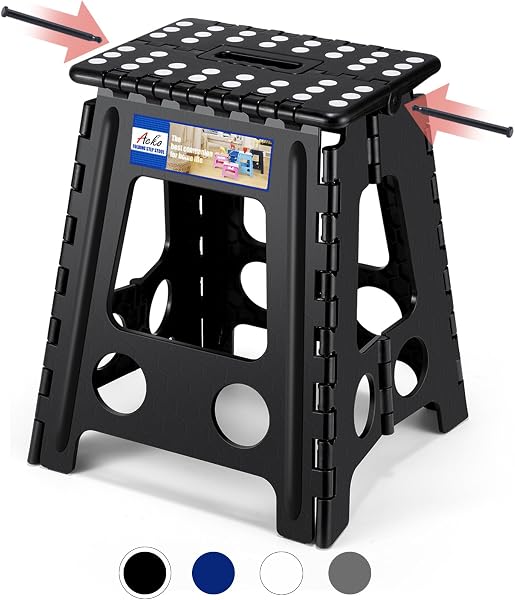 ACKO Folding Step Stool Foldable 16 Inch 400 lbs Capacity, Plastic Stools for Adults and Kids, Collapsible Stools for Kitchen