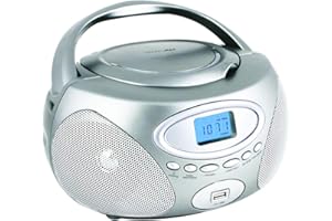 HANNLOMAX HX-311CD Portable CD/MP3 Boombox, PLL AM/FM Radio, USB Port for MP3 Playback, Aux-in, LCD Display, AC/DC Power Source. (Silver)