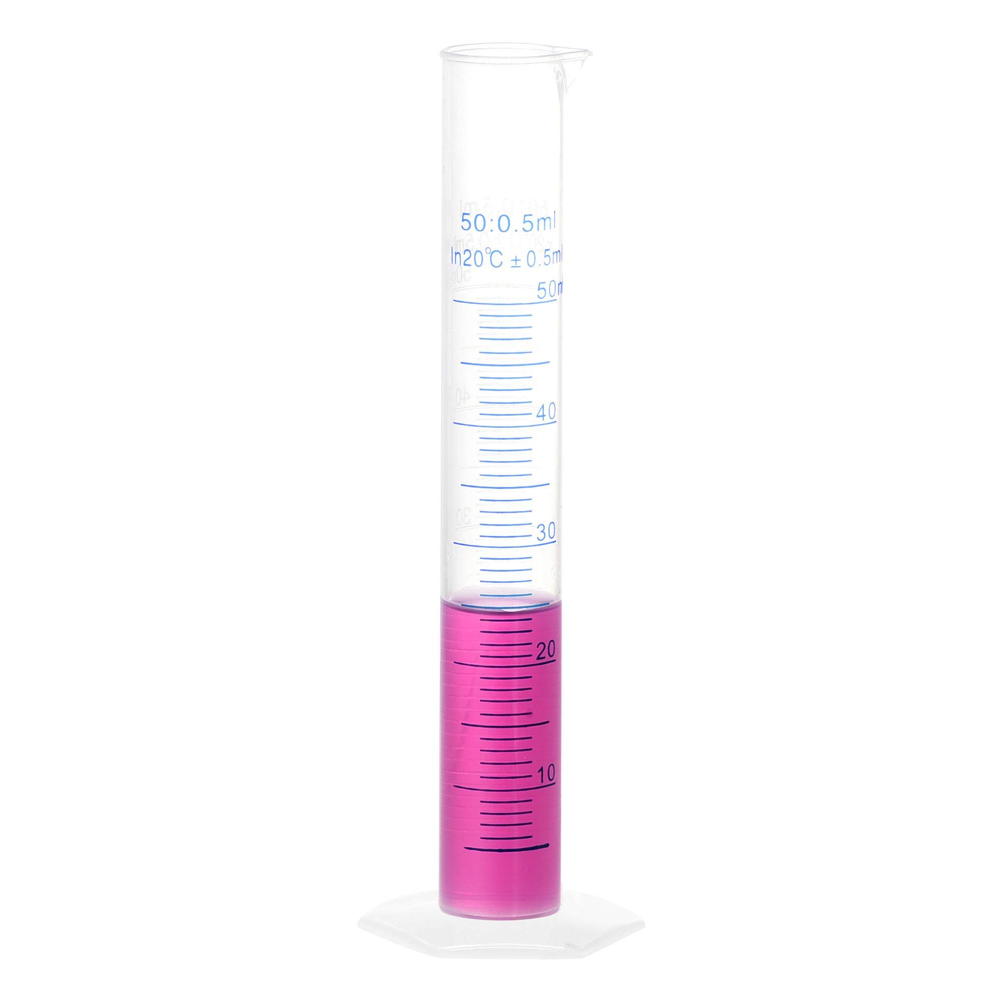 sourcing map Plastic Graduated Cylinder, 50ml Measuring Cylinder, Science Test Tube Beakers, 2-Sided Metric Marking, Clear Hex Base for Lab Home