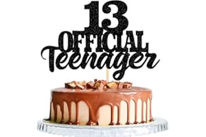 WRACKKIAR 13 Official Teenager Cake Topper-Glitter 13th Birthday Cake Pick Decorations for Teen 13th Birthday Party Supplies (Black)