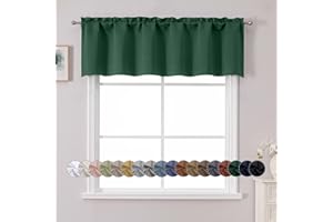 Chyhomenyc Ever Green Valance for Window, Blackout Small Kitchen Curtain for Bedroom/Living Room, Rod Pocket Privacy Short Window Treatment Valance RV Bunk Panels, 60" Wx14 L