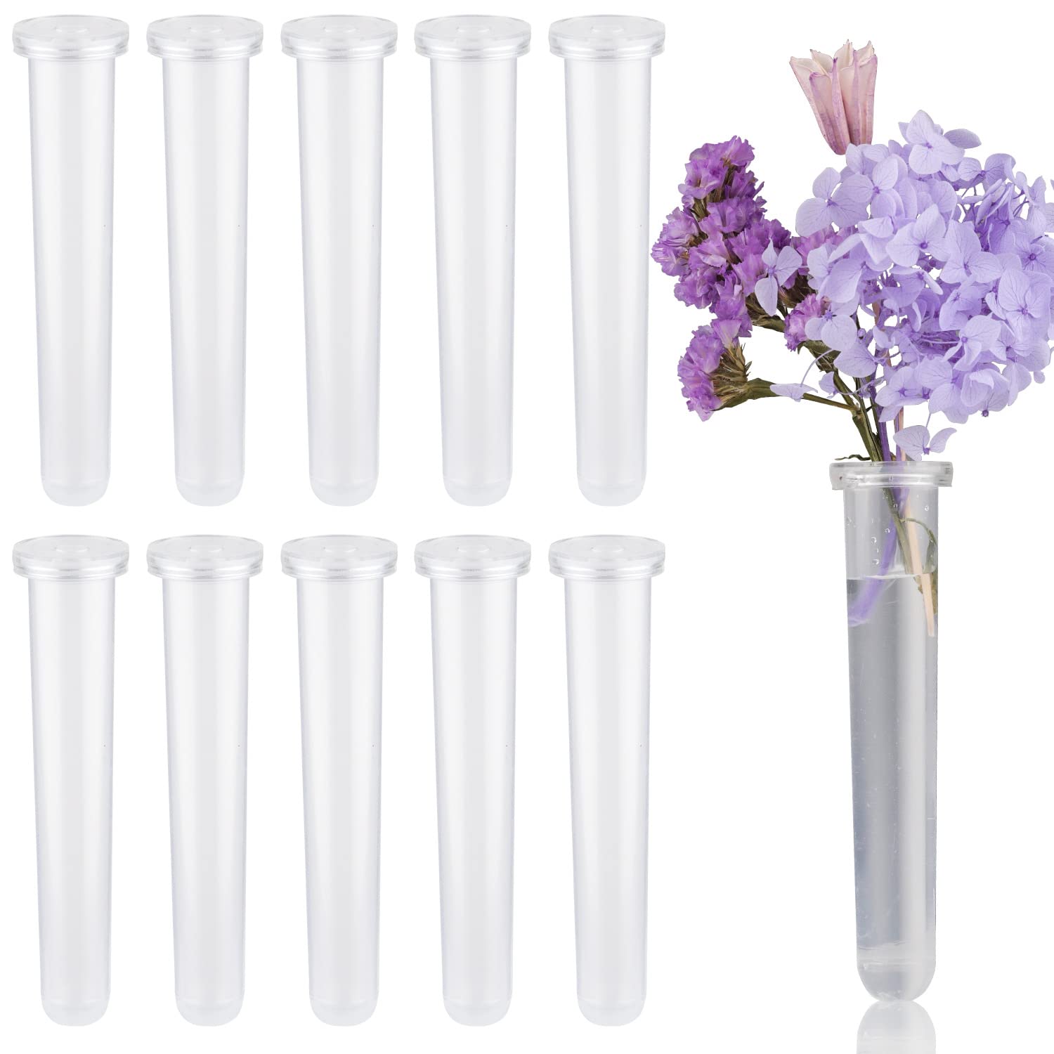 ZDNT 10 PCS Floral Water Tubes Flower Tubes Test Tubes Reusable Flower Water Tubes with Caps Transparent Plastic Floral Test Tubes Floral Tubes for Flower Decoration,Flower Arrangements,11 x 2.2 cm