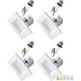 NUWATT 4 Pack, 4 Inch Retrofit LED Square Recessed Lighting, 5CCT 2700K/3000K/3500K/4000K/5000K Selectable, 750 Lumens 11W, Dimmable Ceiling Light, White Square Trim Can Light, Wet Rated, ETL Listed