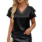 VIMPUNEC Womens Blouses Dressy Casual Ruffle Short Sleeve Shirts Summer Business Work Tops