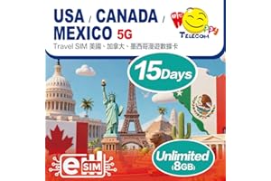 Happy 5G eSim USA Canada Mexico 15 Days Unlimited Data Travel Sim Card (excludes Alaska & Guam) | 8GB of 5G High-Speed Data |