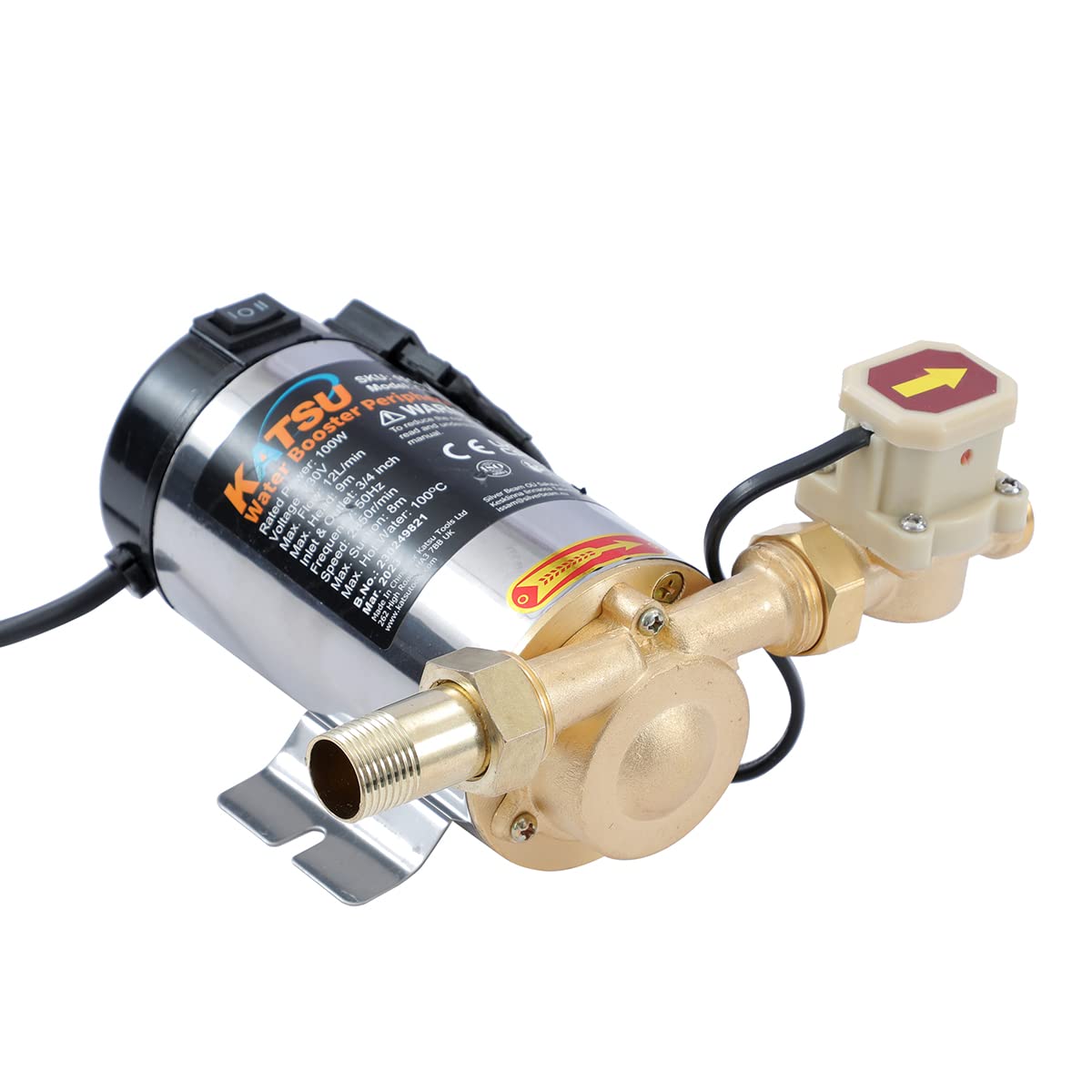 KATSU Water Booster Pump 100W, Automatic On-Off Pressure Control Switch, Hot and Cold Water Pump for Garden Home Shower Washing Machine 151410