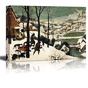 Hunters in The Snow (Winter) by Pieter Bruegel The Elder - Canvas Wall Art Famous Fine Art Reproduction- 12" x 18"