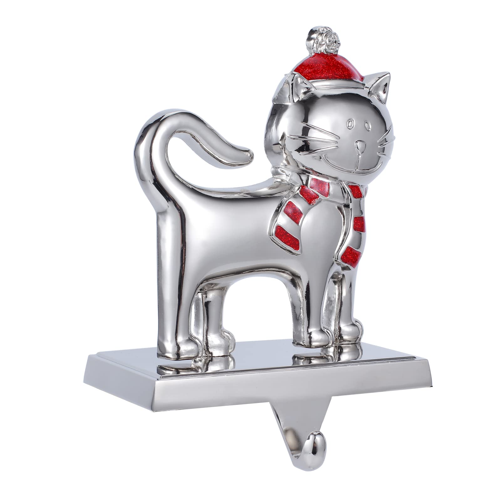 lamde Cat Christmas Stocking Holder for Mantle,Christmas Stocking Holder for Fireplace, Cat Chrsitmas Stocking Hanger for Mantel,Stocking Hooks for Mantle Christmas Stocking Decor (Cat)