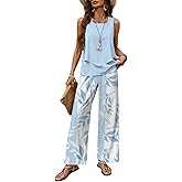 2 Piece Sets for Women Polka Dots Square Neck Tops Wide Leg Crop Pants Vacation Summer Travel Outfits