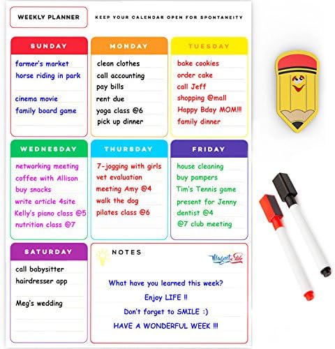 Weekly Calendar Planner Magnetic Board - Dry Erase Board Weekly Planner - Message Board and Reminder 16x12 Inch - Weekly Schedule Board for Refrigerator
