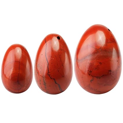 mookaitedecor Roter Jaspis Yoni Eier Kegel Bälle Beckenbodentrainer Übungs-Set mit 3 Größen, Ben Wa Balls Massage Steine für 
