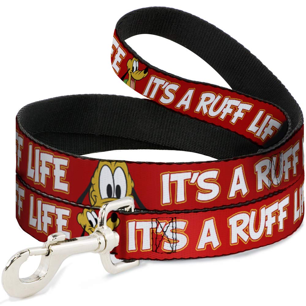 Disney Pet Leash, Dog Leash, Pluto 2 Pose Its A Ruff Life Red Yellow White, 4 Feet Long 1.0 Inch Wide